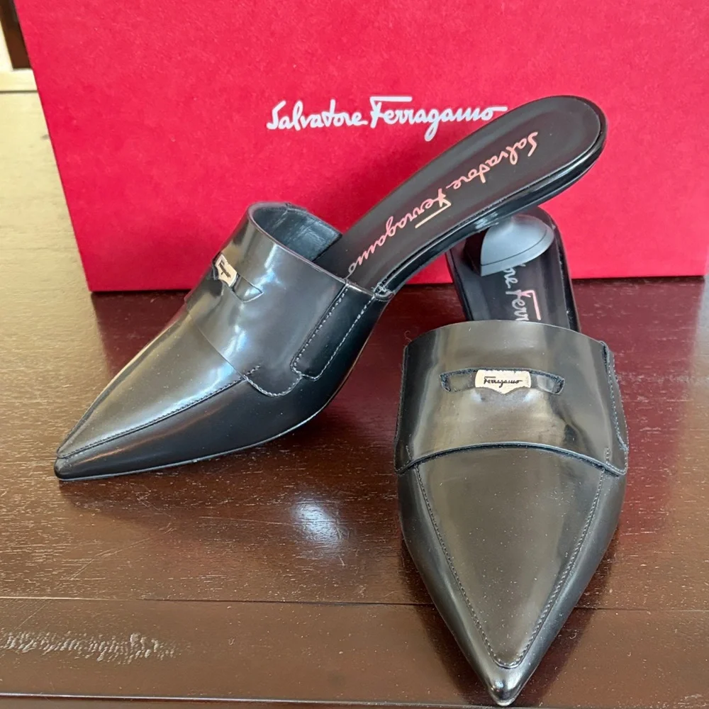 Salvatore Ferragamo Black Patent Leather Mules - Picture 2 of 11